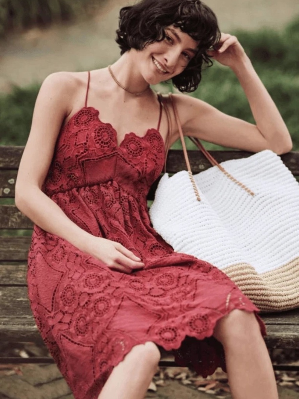 Maeve by Anthropologie Wine Lace Spaghetti-Strap Spring Wedding Guest Dress - Picture 4 of 9